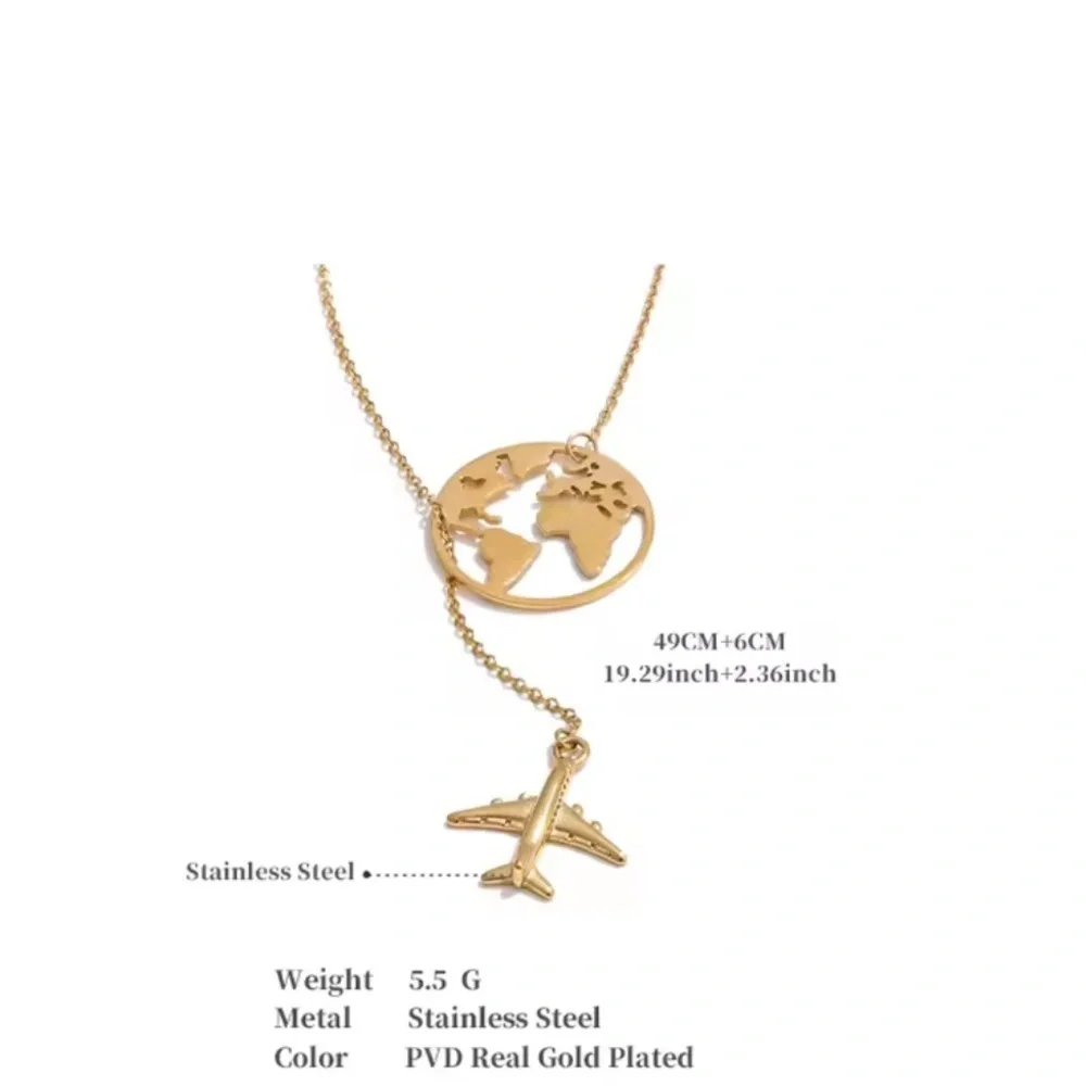 Traveller Airplane Gold World Map Necklace